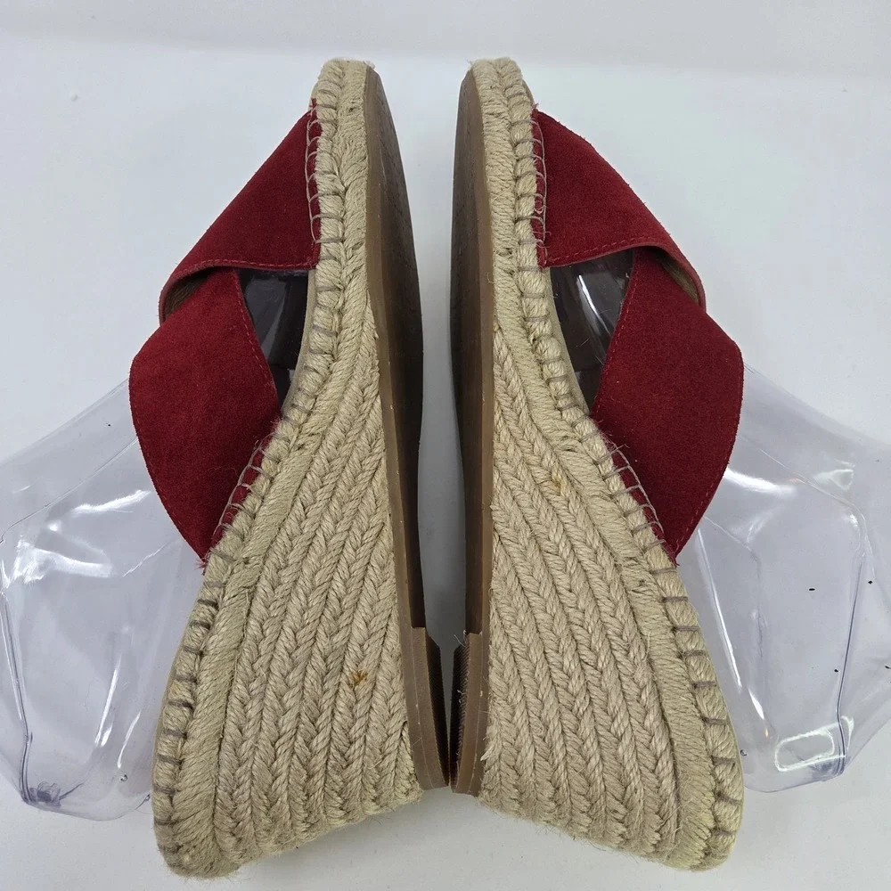 Johnston & Murphy Red Suede Espadrille Wedge Sandals Womens 9.5 M 78-41404